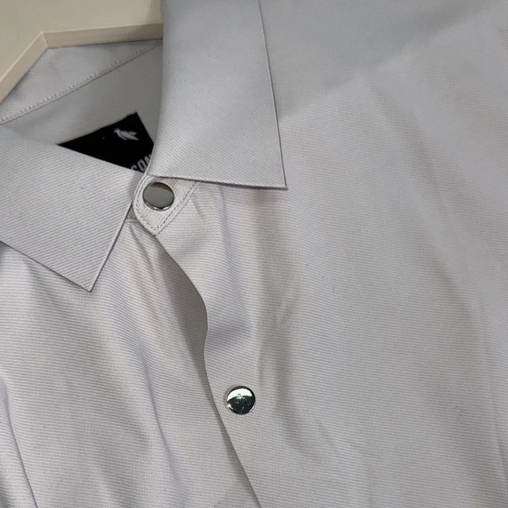 Men's Casual Short Sleeve Button-Down Shirt - Light Gray Sz L NWT